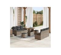vidaXL Ensemble de canapé de jardin 9 pcs – polyrotin gris, acacia, coussins gris, modulable