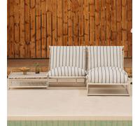 Ensemble De Jardin Amaro Avec Canapé Modulable 2 Pièces, Table D'appoint Et Pouf Convertible Tapioca Beige - Bleu Marin
