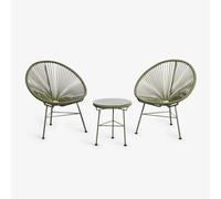 Ensemble De Jardin Avec 2 Fauteuils Et Table D'appoint En Acier Et Rotin Synthétique New Acapulco Vert Olive Intense