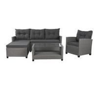 Ensemble de jardin avec 4 pièces en rotin synthétique et polyester coloris gris -PEGANE- gris G