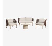 Ensemble De Jardin Avec Canapé 2 Places, 2 Fauteuils Capri Et Table Basse Ronde Ø75 Cm En Ciment Layana Marron Chocolat