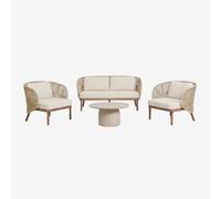 Ensemble De Jardin Avec Canapé 2 Places, 2 Fauteuils Capri Et Table Basse Ronde Ø75 Cm En Ciment Layana Beige Crème Beige