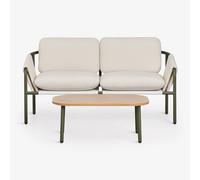 Ensemble De Jardin Avec Canapé 2 Places Rembourré Et Table Basse En Acier Zunika Vert Olive Intense