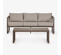 Ensemble De Jardin Avec Canapé 3 Places Et Table Basse En Aluminium 110x55cm Lipov Marron Chocolat