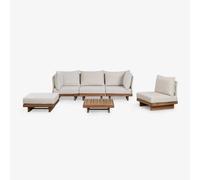 Ensemble De Jardin Avec Canapé D'angle Modulable 4 Pièces, Table Basse Et Pouf En Bois D'acacia Dailin. Brun Acacia
