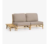 Ensemble De Jardin Avec Canapé Modulaire 2 Pièces Et Table D'appoint Latérale Rectangulaire 75x40 Cm En Bambou Isendra