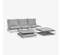Ensemble De Jardin Avec Canapé Modulaire 3 Pièces, Table D'appoint Et Pouf Convertibles Amaro Gris Gris