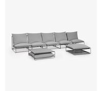 Ensemble De Jardin Avec Canapé Modulaire 5 Pièces, Table D'appoint Et Pouf Convertibles Amaro Gris Gris