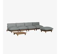 Ensemble De Jardin Avec Canapé Modulaire Inclinable De 4 Pièces, Table Basse Et Pouf En Bois D'acacia Brina Gris Anthracite Gris