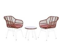 Ensemble de jardin avec table et 2 chaises en rotin terracotta et métal coloris blanc -PEGANE- G