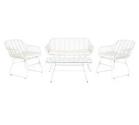 Ensemble de jardin avec table et 2 fauteuils et 1 canapé en rotin synthétique et verre --