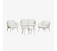 Ensemble De Jardin Composé D'un Canapé 2 Places, De 2 Fauteuils Et De 2 Tables Basses En Fer Et Polypropylène Aradina. Beige Lin Beige