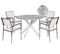 Ensemble de Jardin en Aluminium 4 Places Acier Inoxydable Table Plateau en Verre