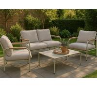 Ensemble de jardin en aluminium HWC-O11, Outdoor 2 places Banc Fauteuil Canapé, Olefin (205 g/m²) ~ vert clair Rembourrage beige