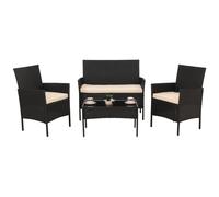 Ensemble De Jardin En Poly Rotin Hwc-N98, Ensemble De Salon, Métal Verre Tissu/Textile (180g/M²) Anthracite, Coussins Creme Gris