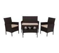 Ensemble De Jardin En Poly Rotin Hwc-N98, Ensemble De Salon, Métal Verre Tissu/Textile (180g/M²) Brun, Coussin Crème Marron