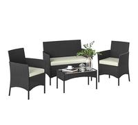 Ensemble de jardin en rotin Outsunny avec coussins - Ensemble de terrasse résistant aux intempéries - Mobilier de jardin comprenant 2 fauteuils, un canapé 2 places et une table avec plateau en verre