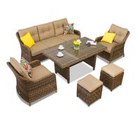 Ensemble de jardin en rotin synthétique Toledo Apetito 5 avec poufs bruns Garden Point