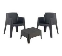 Ensemble de jardin exterieur 2 places en resine tressee anthracite (2 fauteuils + 1 table basse ) -PEGANE- Anthracite G