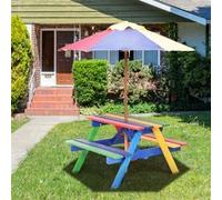 ensemble de jardin giantex avec parasol pour enfants table et 2 bancs, en bois pour terrasse, patio, camping G