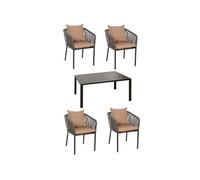 Garniture De Jardin Hwc-N41, Table+4xchaises, Résistant Aux Intempéries Alu 140x80cm, Corde Tressée Rope Anthracite Coussin Taupe Gris