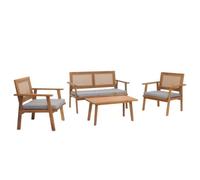 Garniture de jardin HWC-N46, Lounge-Set Salon de jardin Banc Fauteuil Table, bois Acacia MVG ~ Coussin gris