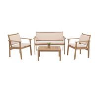 Garniture de jardin HWC-O19, ensemble de salon banc fauteuil table, bois acacia tissu/textile (180g/m²) ~ coussin beige
