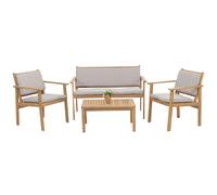 Mendler Ensemble de Jardin HWC-O19, Lounge-Set Banc Fauteuil Table, Bois Acacia MVG Tissu/Textile (180g/m²) - Coussin Gris