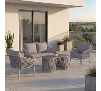 Ensemble De Jardin Hwc-P90, Ensemble Lounge Canapé Fauteuil Table, Tressage En Corde Rope Tissu/Textile (180 G/M²) Gris Clair Gris