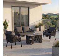 Ensemble De Jardin Hwc-P90, Ensemble Lounge Canapé Fauteuil Table, Tressage En Corde Rope Tissu/Textile (180 G/M²) Anthracite Gris