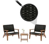 Ensemble de Jardin Lounge HWC-N49, Balcon Ensemble de fauteuils, Corde tressée Rope Bois Acacia certifié MVG, Noir
