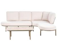 Ensemble de Jardin Moderne Structure en Aluminium Canapé 4 Places Table Basse Plateau Ovale en Métal Coussins Marron et Beige Clair Pollina