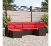 Ensemble de jardin modulaire avec coussin de 6 pièces, canapé d'angle en polyrotin marron, deux sièges centraux, deux canapés accoudoirs et pouf, configuration flexible