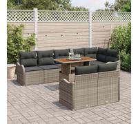 Ensemble de jardin modulaire en polyrotin gris 9 pièces avec rangement - Quatre canapés d'angle, 3 sièges centraux et table - Cadre en acier