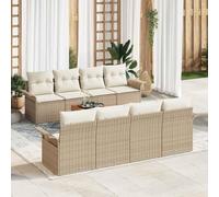 Ensemble de jardin modulaire en rotin beige 9 pièces avec coussins, canapé de jardin en bois d'acacia massif, quatre sièges centraux et quatre canapés avec accoudoirs et table à manger