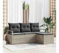 Ensemble de jardin modulaire en rotin synthétique avec coussins, canapé d'angle gris clair, siège central, 2 canapés latéraux et pouf, cadre en acier revêtu par poudre,