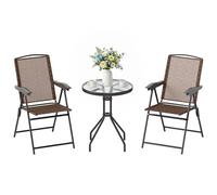 Ensemble de jardin - Outsunny - 3 pièces 2 chaises inclinables pliables table ronde verre - métal - chocolat