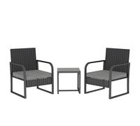 Ensemble de jardin Outsunny 3 pièces en rotin PE et acier, ensemble de 2 chaises avec coussins lavables et table basse avec plateau en verre, ensemble de meubles pour balcon, terrasse et cour, gris