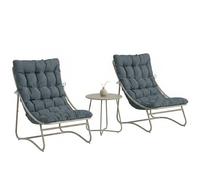 Ensemble de jardin Outsunny 3 pièces pour 2 personnes, table ronde d'extérieur et chaises avec assise et coussins Texteline résistants aux intempéries, petit ensemble de mobilier de jardin en métal