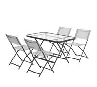 Outsunny Ensemble salon de jardin 5 pièces pliables chaises textilènes plateau verre trempé Gris