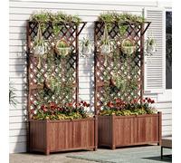 Ensemble de Jardin surélevé 2 pièces 35,4 x 17,7 x 72 po avec Treillis, jardinière pour Plantes grimpantes, jardinières de légumes avec Trous de Drainage