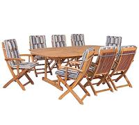 Ensemble de Jardin Table Extensible Ovale 160 / 220 x 85 cm et de 8 Chaises Pliables avec Coussins d'Assise à Rayures Bleu Beige Beliani