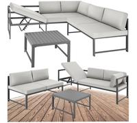 ENSEMBLE TABLE CHAISE DE JARDIN - TECTAKE - Canapé de jardin FARO 5 places avec dossier réglable en 6 positions en aluminium - Gris