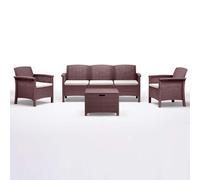 Ensemble De Jardin Venezia III Un Canapé Fauteuils Table Marron Et Coussins