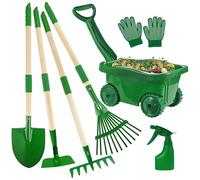 Ensemble de jardinage pour enfants 7 pièces, ensemble de jardinage pour tout-petits avec brouette, pelle, râteau et râteau à feuilles, outils jardin éducatifs pour enfants pour jouer en plein air