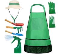 Ensemble de jardinage pour les tout-petits, 7pcs / ensemble Ensemble éducatif de jardinage pour les tout-petits comprend un tablier, un pulvérisateur, des gants, un chapeau, un râteau, une pelle à ou
