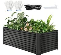 Ensemble de jardinières surélevées pour terrasse et jardin, comprenant 2 bacs de 180 x 90 x 60 cm, en métal épais zinc-aluminium-magnésium. Elles sont fournies avec des supports pour tuteurs et des se