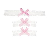 Ensemble de jarretières et de brassards, Jarretières blanches avec nœud en ruban rose, Accessoires de mariage Fournitures de mariage, Lot de 2 brassards et 1 jarretière pour la mariée