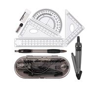 Ensemble de jauges circulaires, kit de géométrie mathématique, 8 pièces, fournitures pour étudiants avec boîte de rangement incassable pour dessin technique, boussole, rapporteur, règle, ensemble de