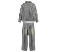Ensemble de jeans d'automne pour homme, veste à boutons lâches, 2 pièces, costume de travail texturé, ensemble de jeans, gris, M